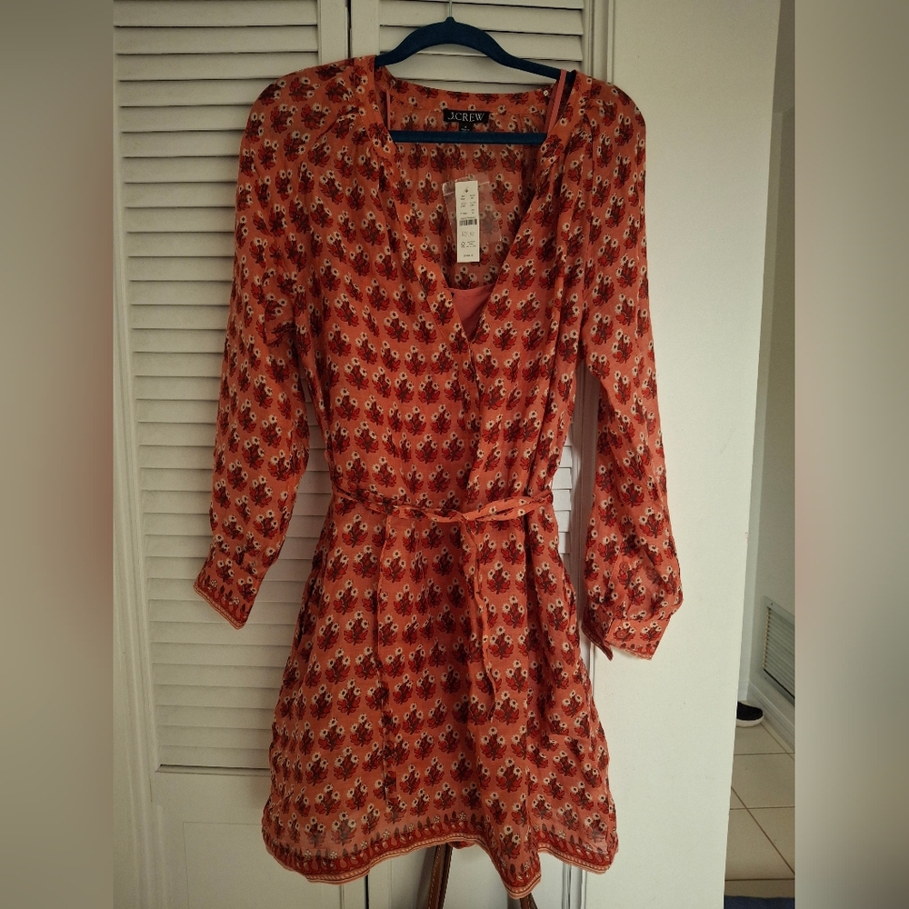 J. Crew Rust Floral Long Sleeve Dress